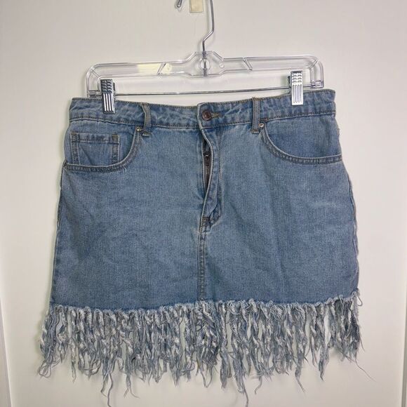 Forever 21 Blue Fringed Mini Skirt - Picture 2 of 4
